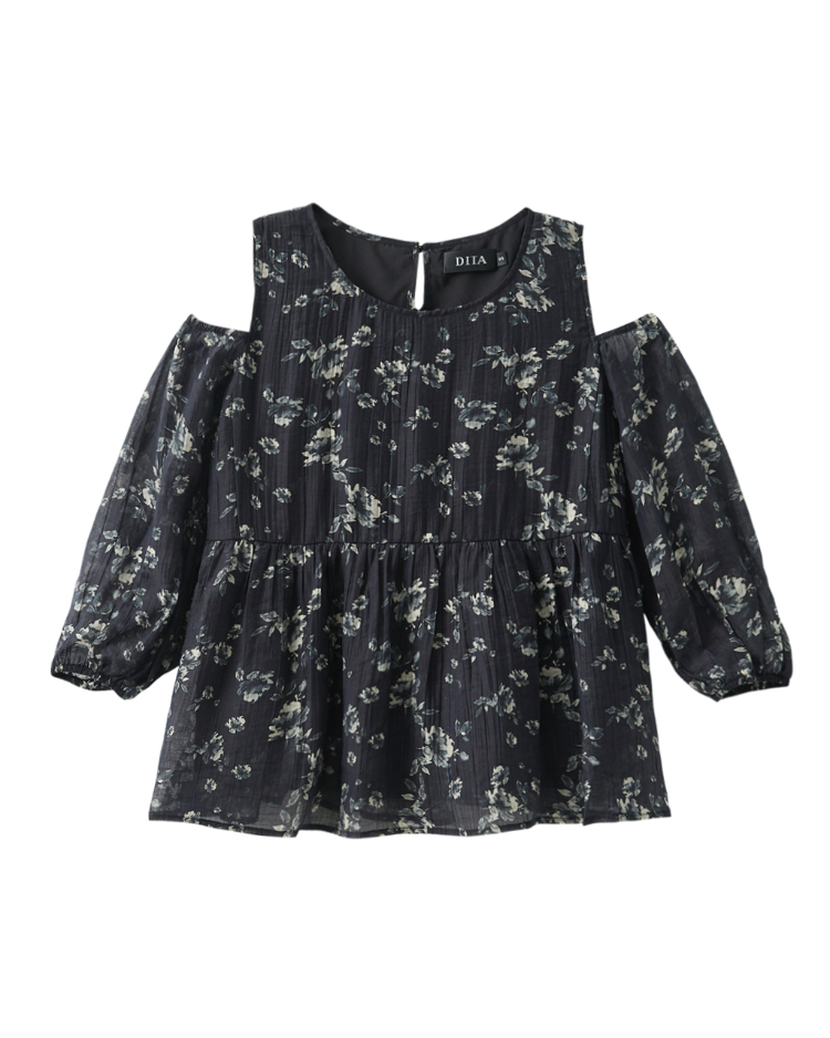 DITA法式植物印花抽皺上衣