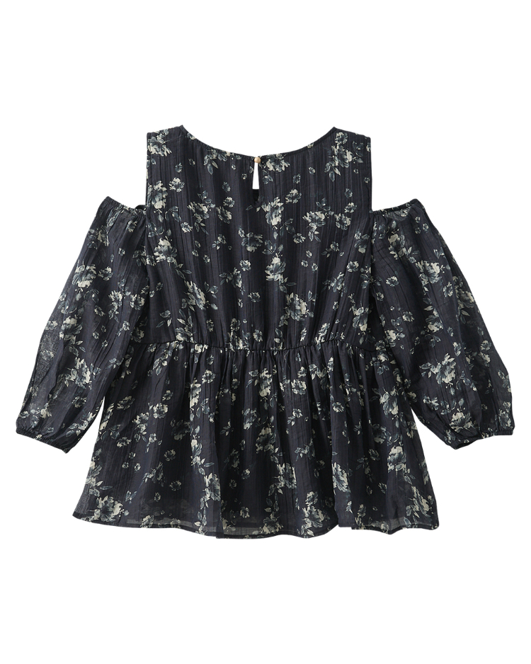 DITA法式植物印花抽皺上衣