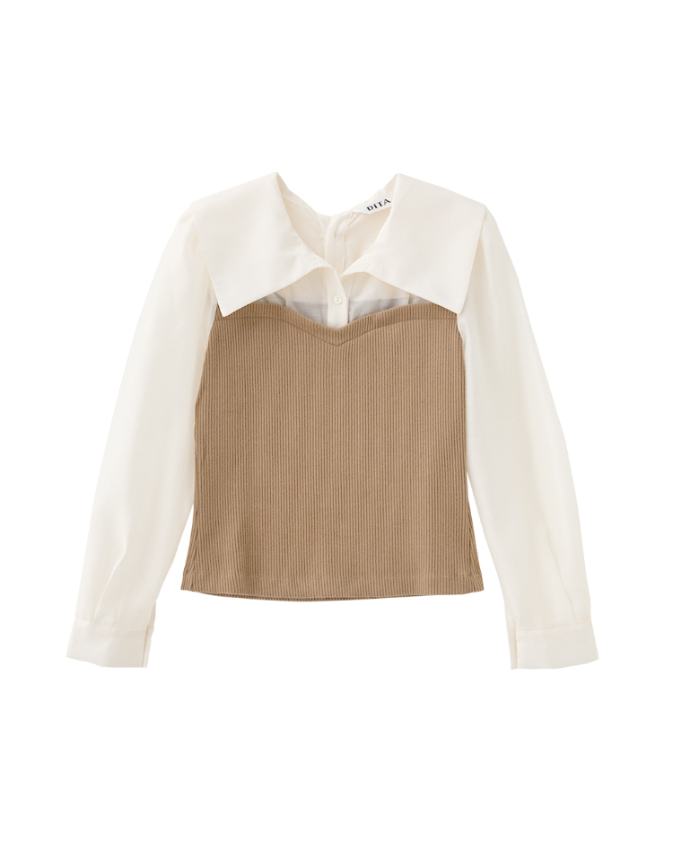 DITA大寬領拼接馬甲襯衫