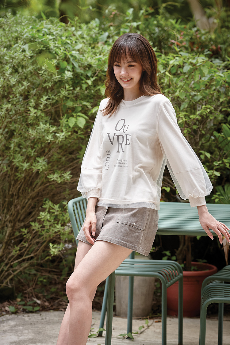 DITA層次感拼接薄紗印花T-shirt