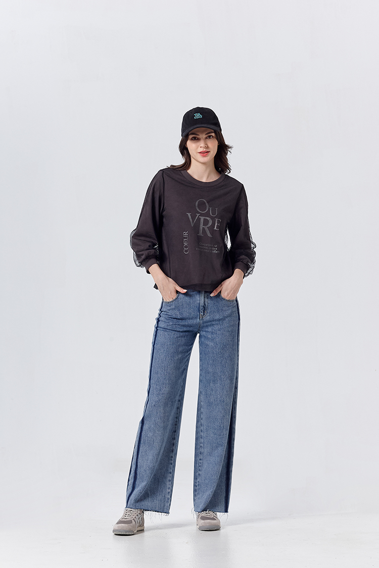 DITA層次感拼接薄紗印花T-shirt