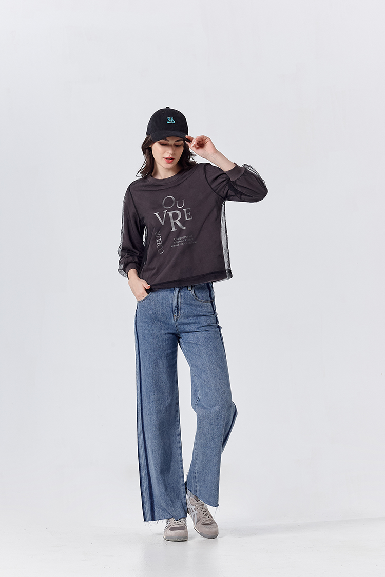 DITA層次感拼接薄紗印花T-shirt