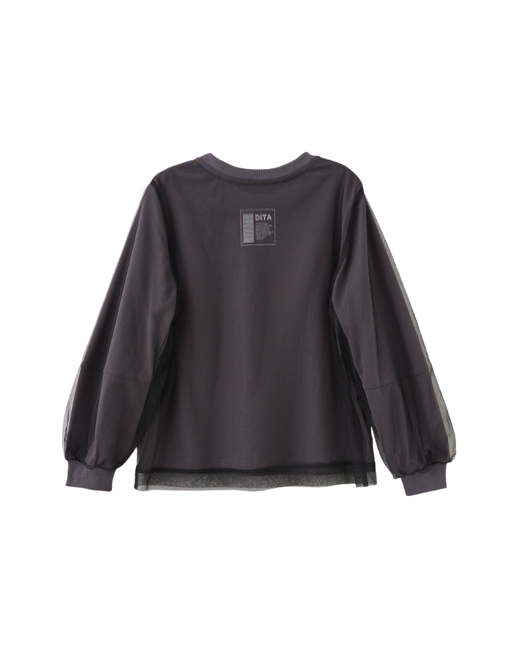 DITA層次感拼接薄紗印花T-shirt