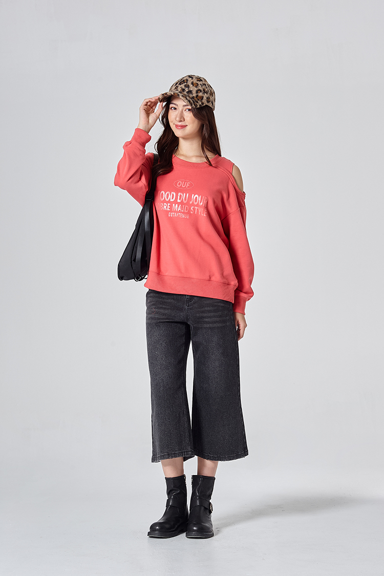 DITA不對稱小露肩大學T