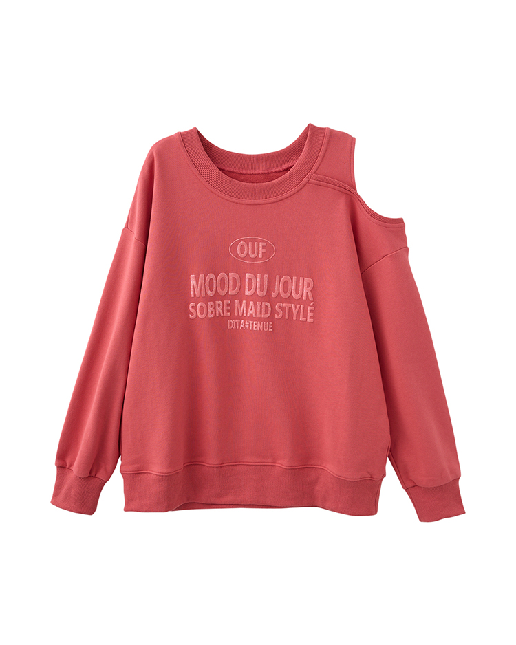 DITA不對稱小露肩大學T