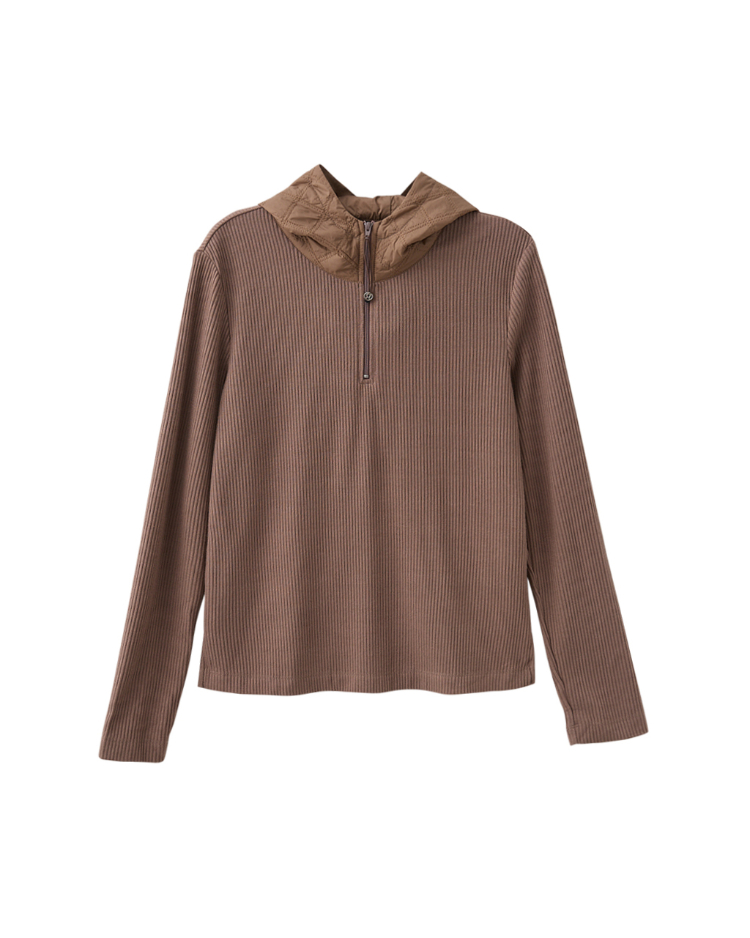 DITA異材質拼接連帽針織上衣