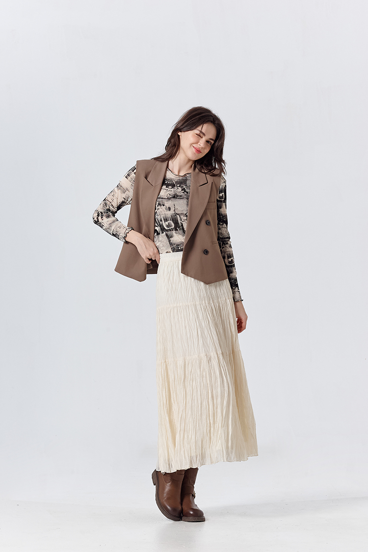 DITA個性印花修身內搭上衣(附背心)