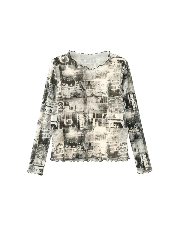 DITA個性印花修身內搭上衣(附背心)