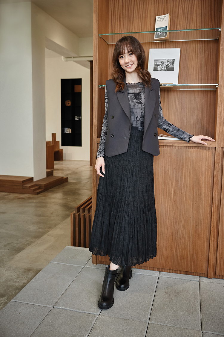 DITA個性印花修身內搭上衣(附背心)