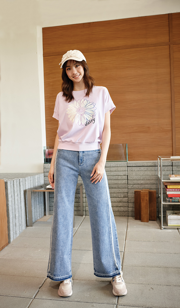 DITA個性抽鬚牛仔寬褲