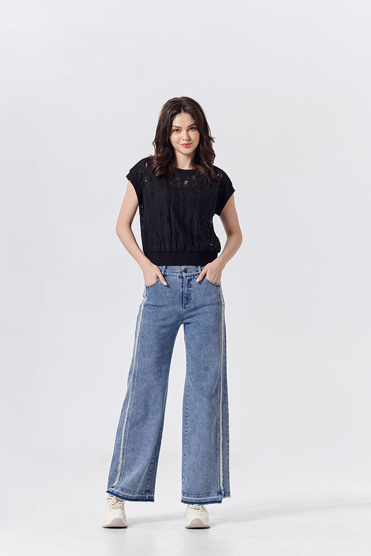 DITA個性抽鬚牛仔寬褲