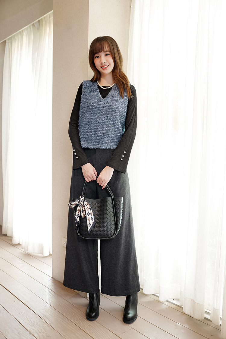 DITA質感花灰西裝寬褲