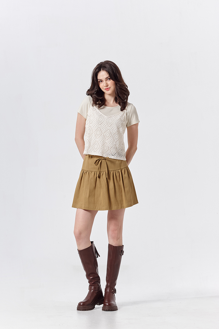 DITA棉麻感抽皺短裙