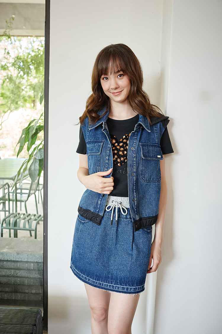 DITA個性牛仔拼接短裙