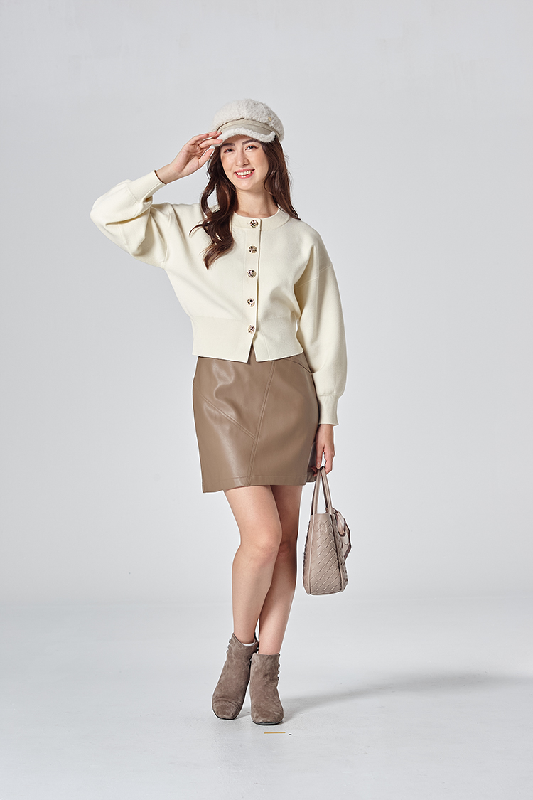 DITA個性不對稱剪接皮短裙