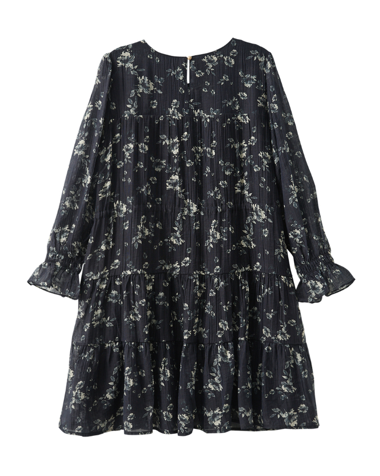 DITA法式植物印花抽皺洋裝