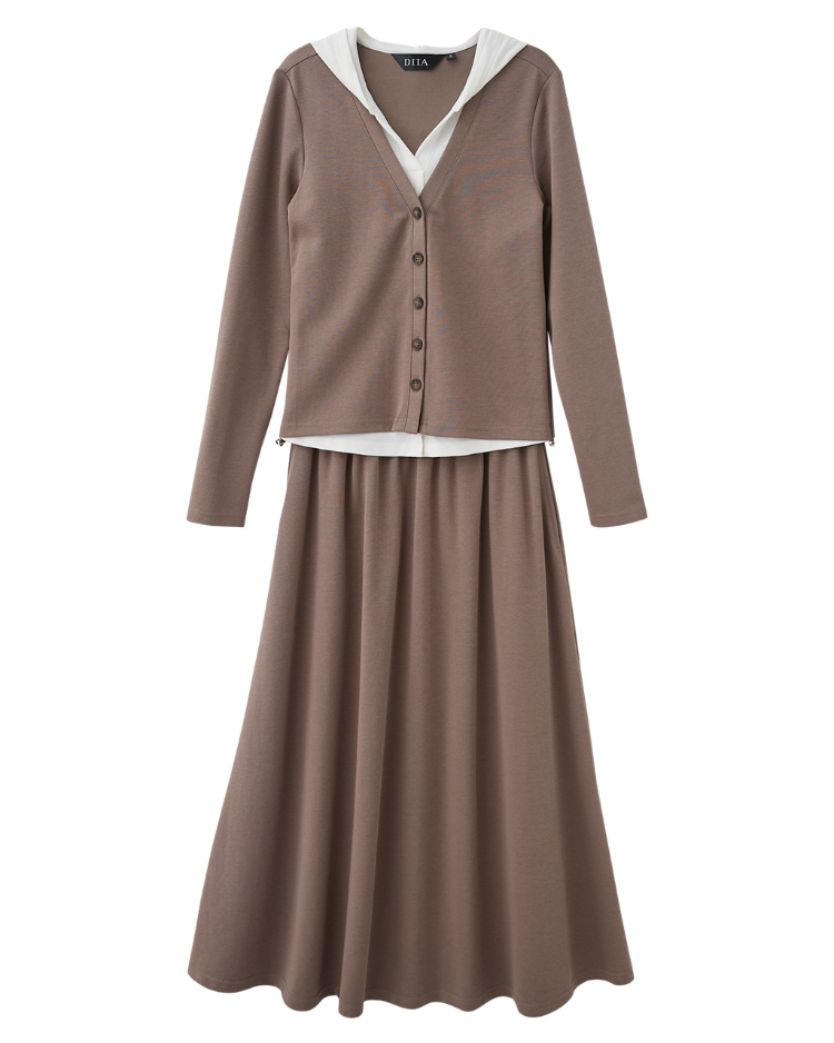 DITA簡約兩件式連帽長裙套裝