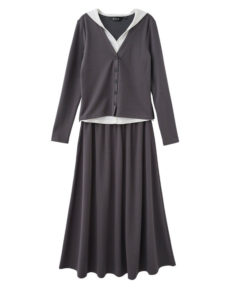 DITA簡約兩件式連帽長裙套裝