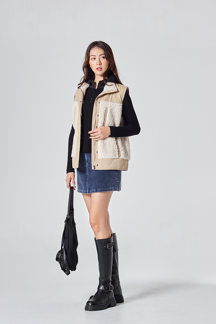 DITA異材質拼接毛毛鋪棉背心