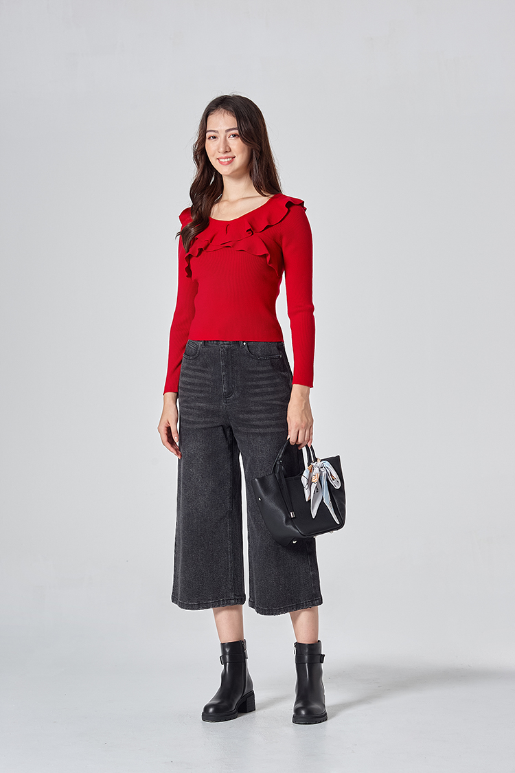 DITA甜美荷葉領針織上衣