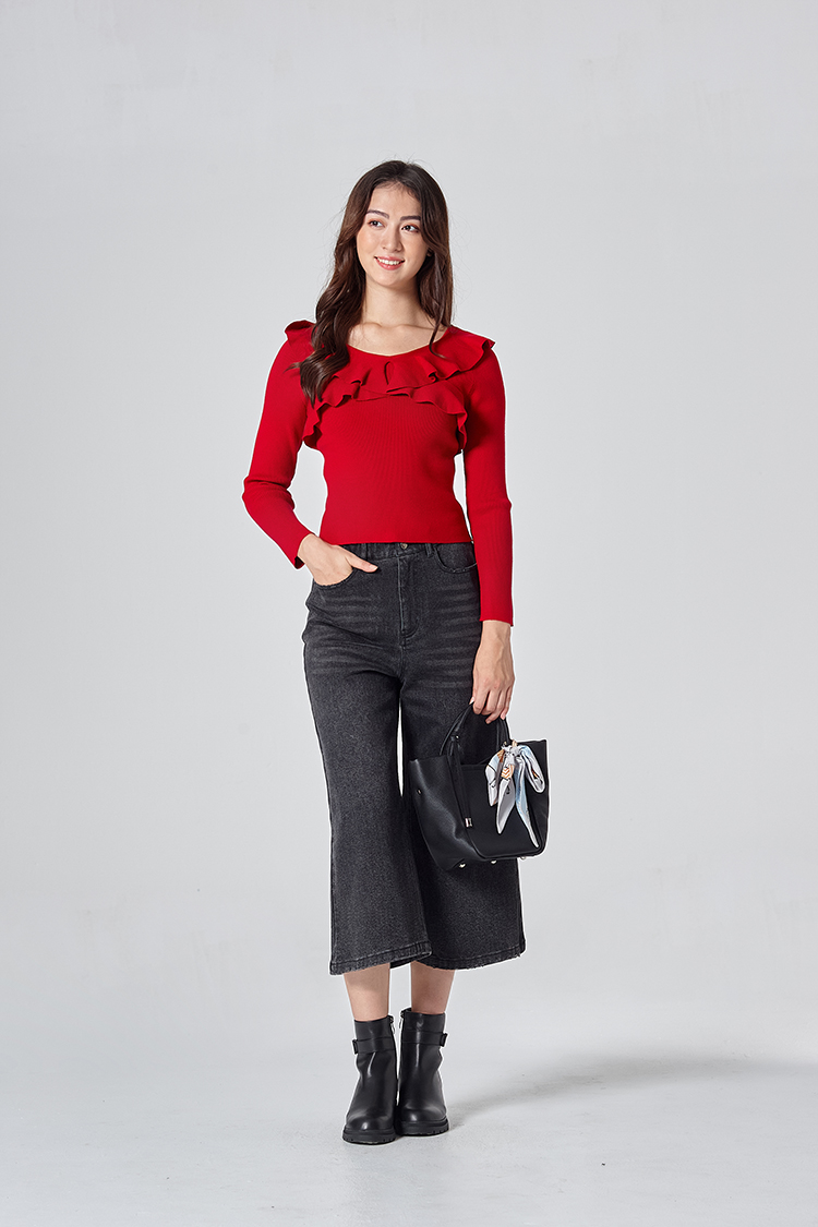 DITA甜美荷葉領針織上衣