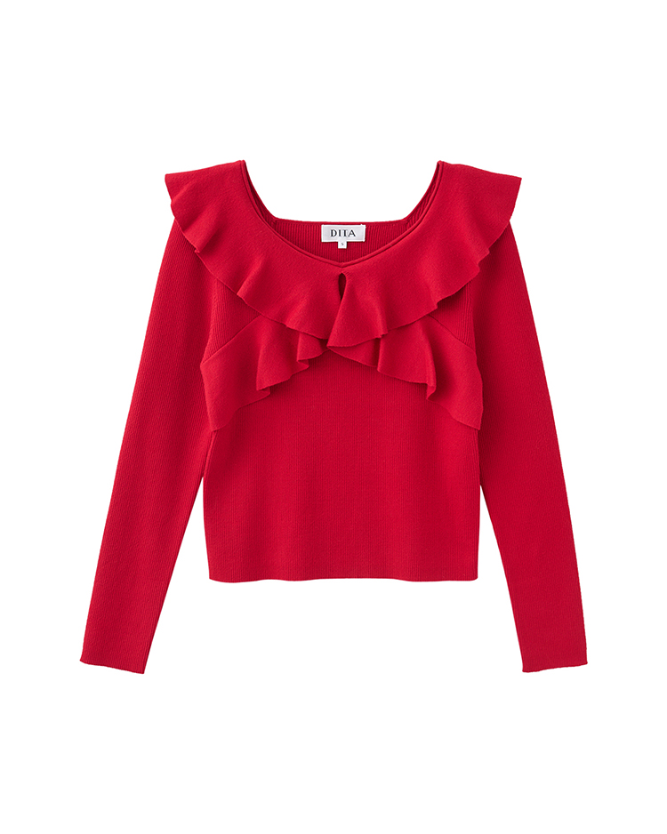 DITA甜美荷葉領針織上衣