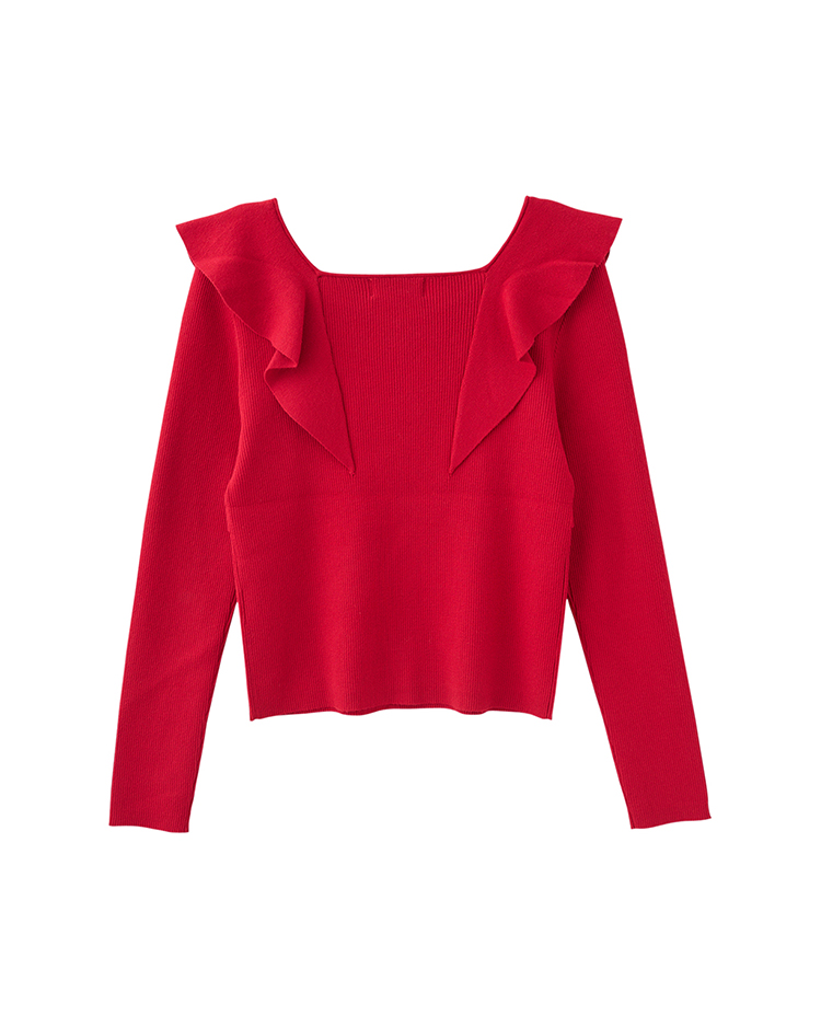 DITA甜美荷葉領針織上衣