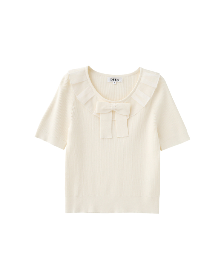 DITA修身甜美蝴蝶結短袖針織上衣
