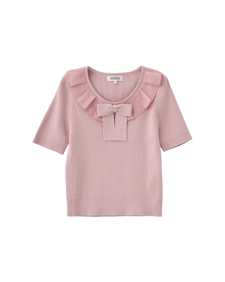 DITA修身甜美蝴蝶結短袖針織上衣