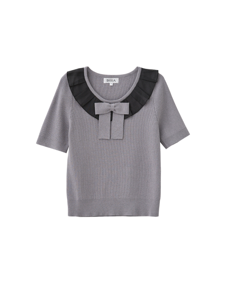 DITA修身甜美蝴蝶結短袖針織上衣