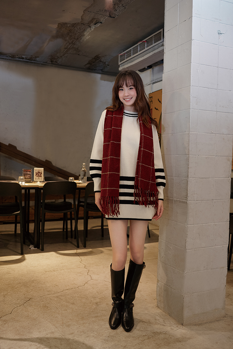 DITA韓系條紋短版針織洋裝