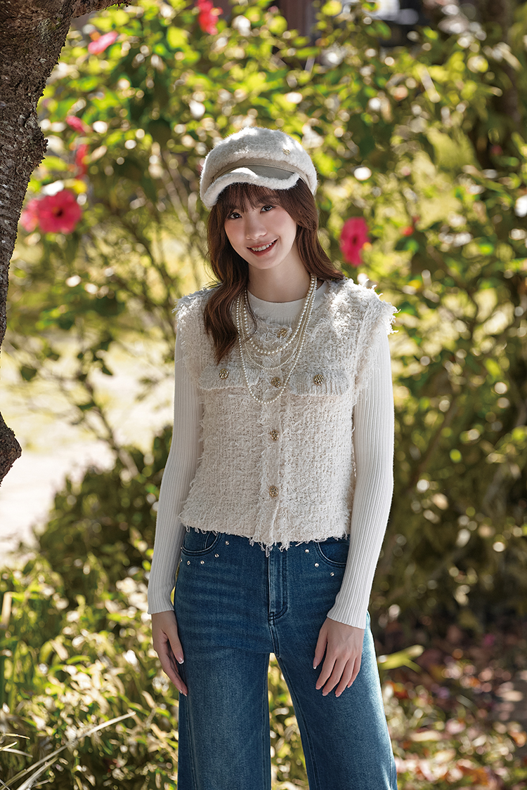 DITA輕奢小香風花紗針織背心