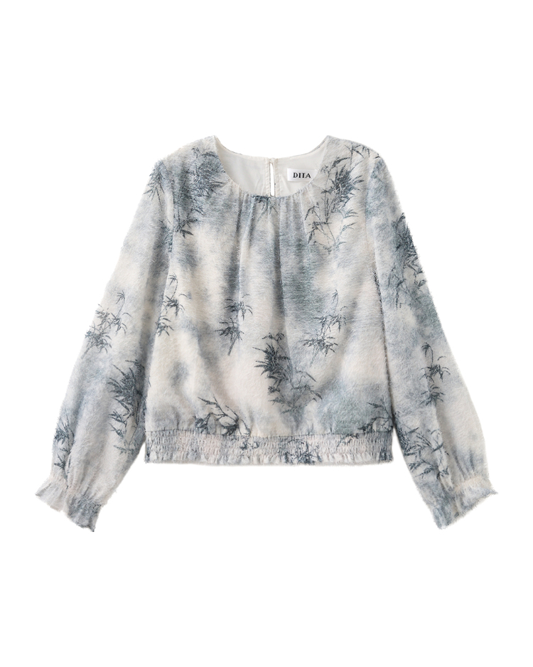 DITA浪漫氛圍印花皺皺上衣