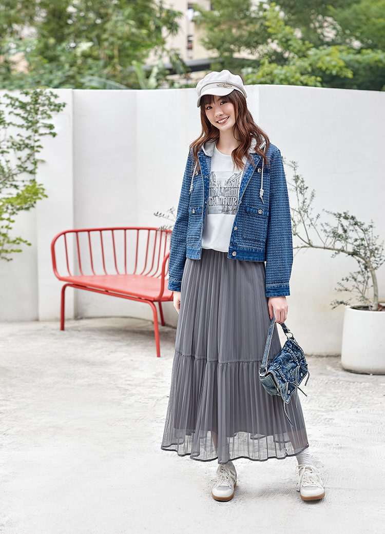 DITA個性刷紋牛仔拼接外套