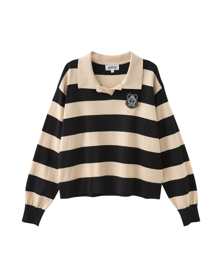 DITA短版寬條紋針織上衣