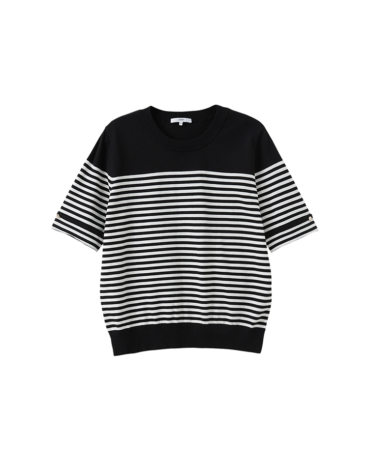 JOAN方領條紋短袖針織上衣