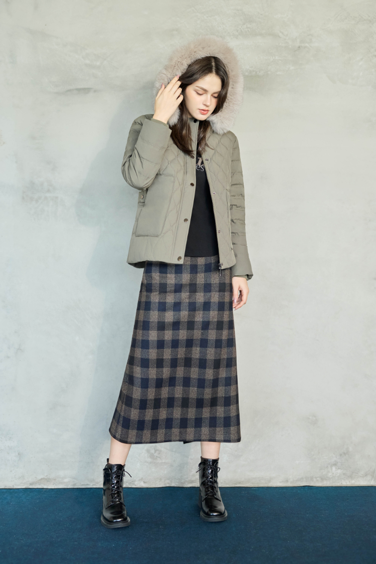 JOAN格紋緹花彈性鉛筆裙