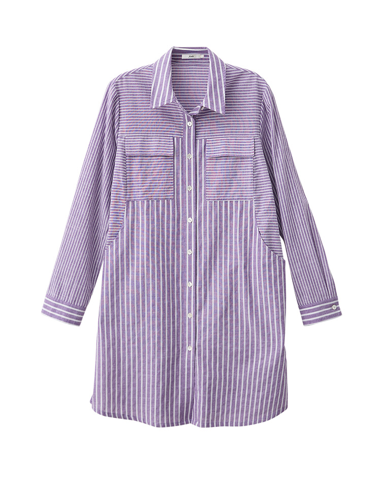 JOAN中長版襯衫式條紋罩衫