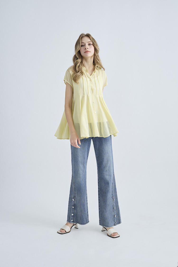 JOAN輕盈透膚棉質散擺上衣