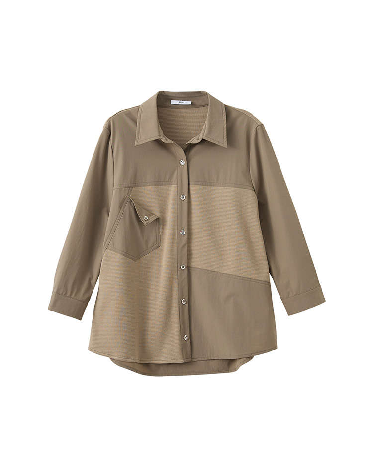 JOAN立體組織拼接層次感彈性襯衫