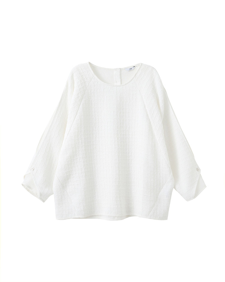 JOAN肌理格紋雪紡拼接造型袖上衣