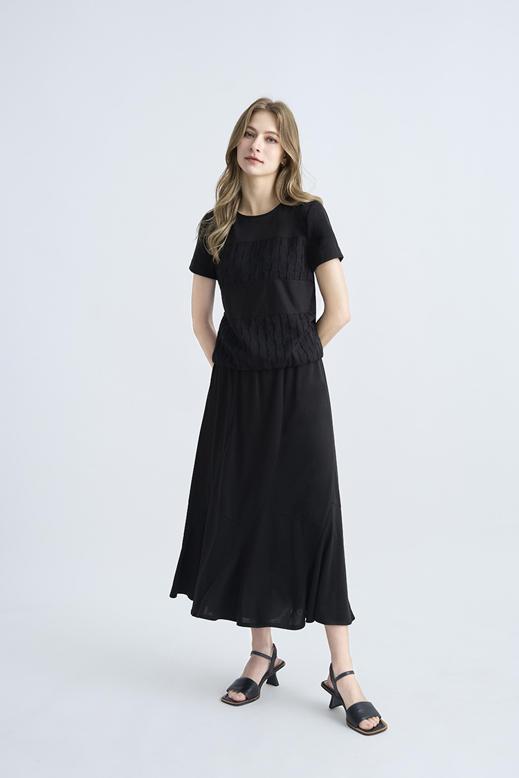 JOAN層次感組織拼接彈性上衣