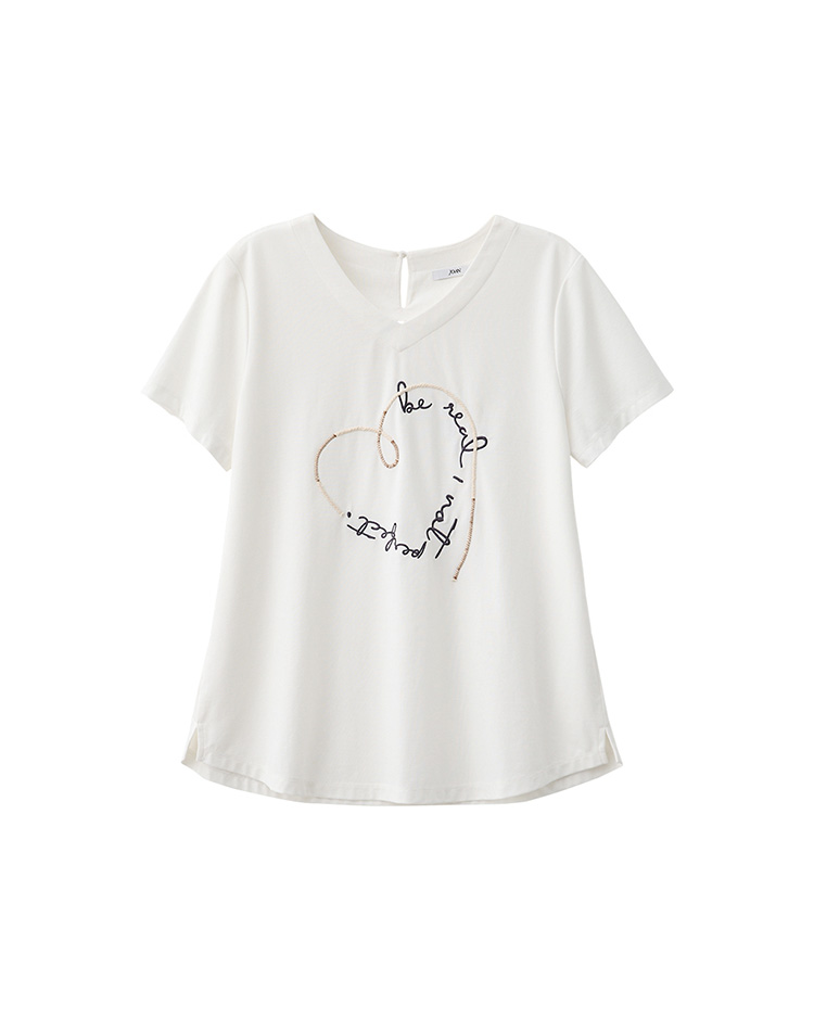 JOAN立體棉線繡V領T恤