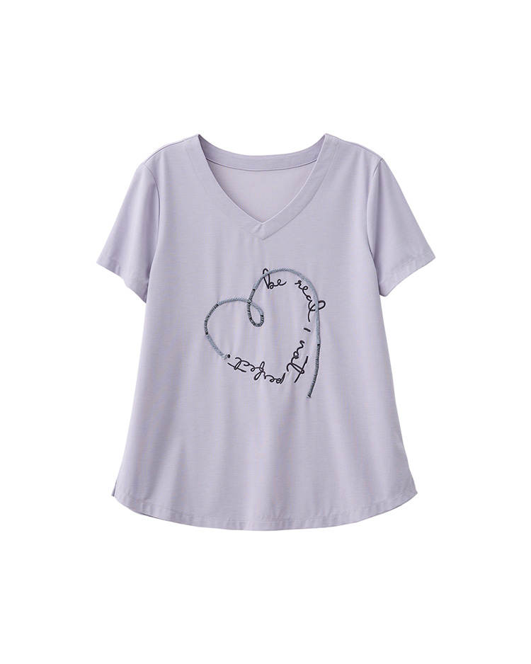 JOAN立體棉線繡V領T恤