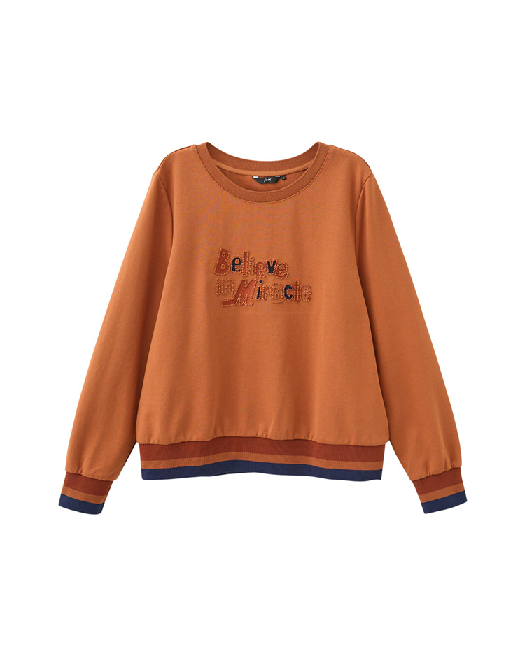 JOAN層次配色電繡邊框標語T恤