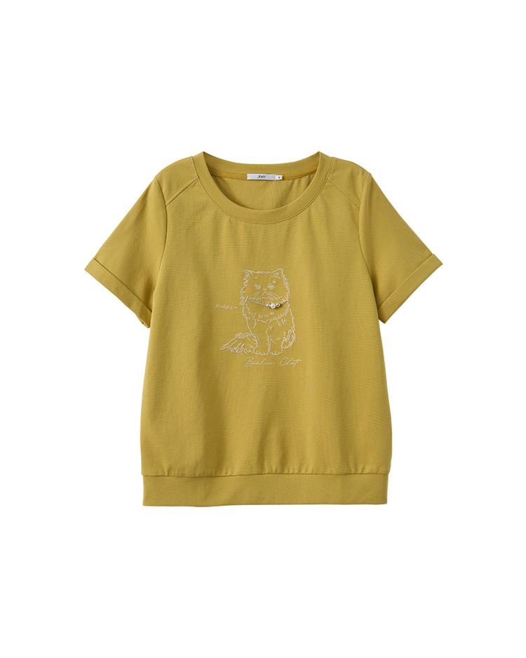 JOAN電繡貓咪圖騰T恤