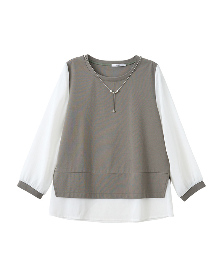 JOAN鍊飾雪紡拼接彈性上衣