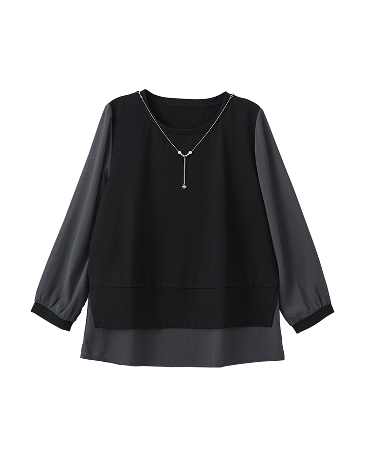 JOAN鍊飾雪紡拼接彈性上衣