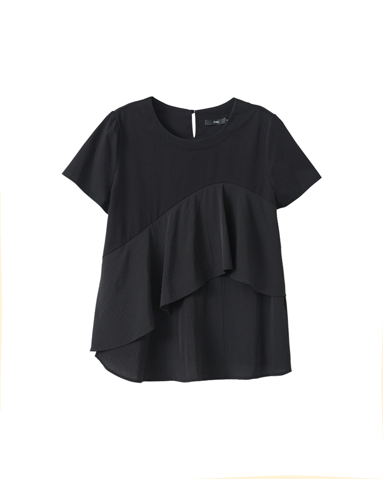 JOAN異素材雙層荷葉擺T恤