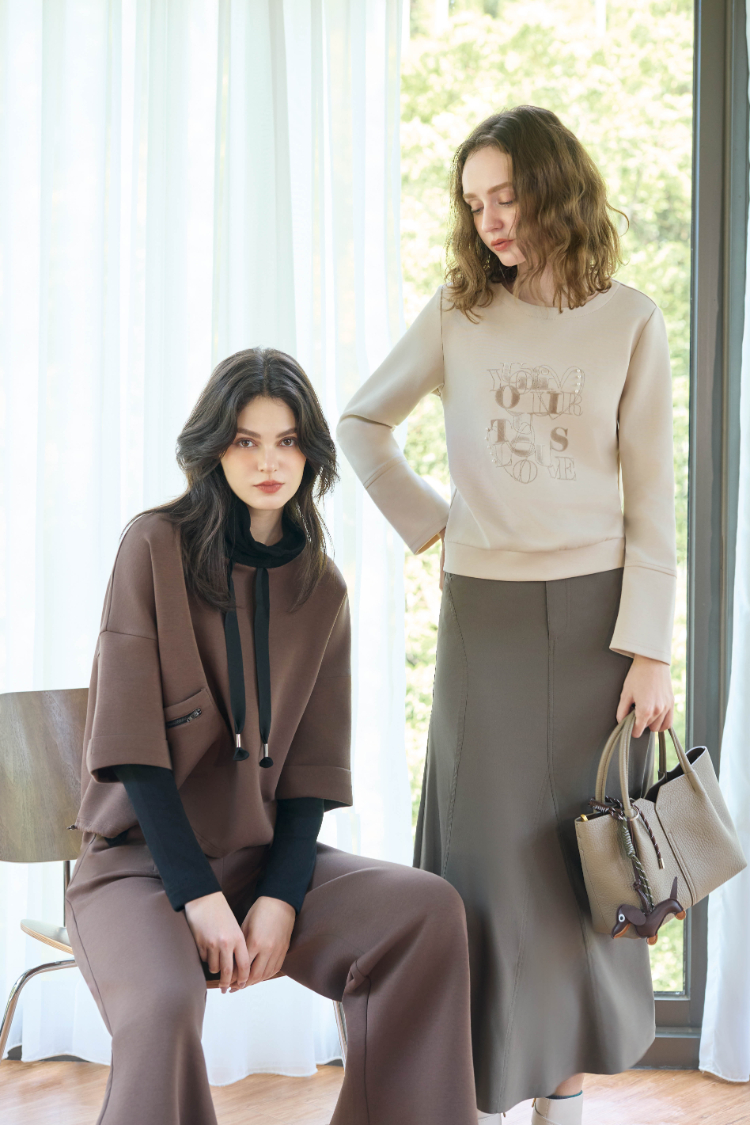 JOAN異材質可抽領寬袖層次上衣